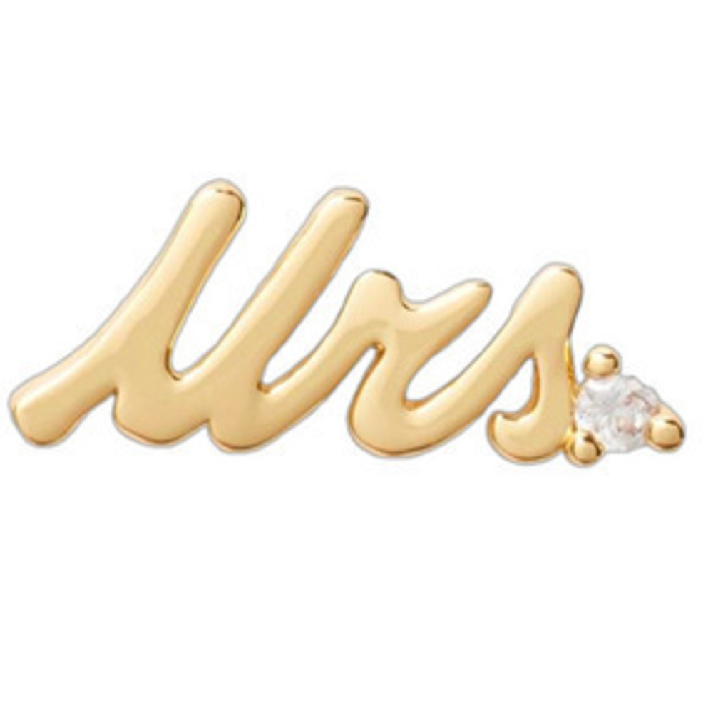Kate Spade NWT Mrs. Gold Bling Stud Earrings Cubic Zirconia Bridal Shower Gift